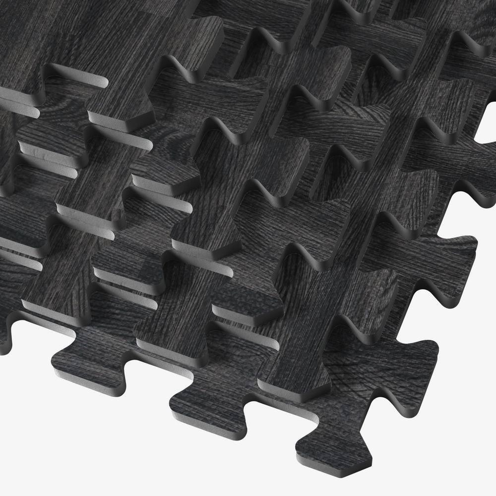Forest Floor 5/8 Inch Thick Printed Foam Tiles, Premium Wood Grain Interlocking Foam Floor Mats, Anti-Fatigue Flooring, Carbon, 24 Sq Ft