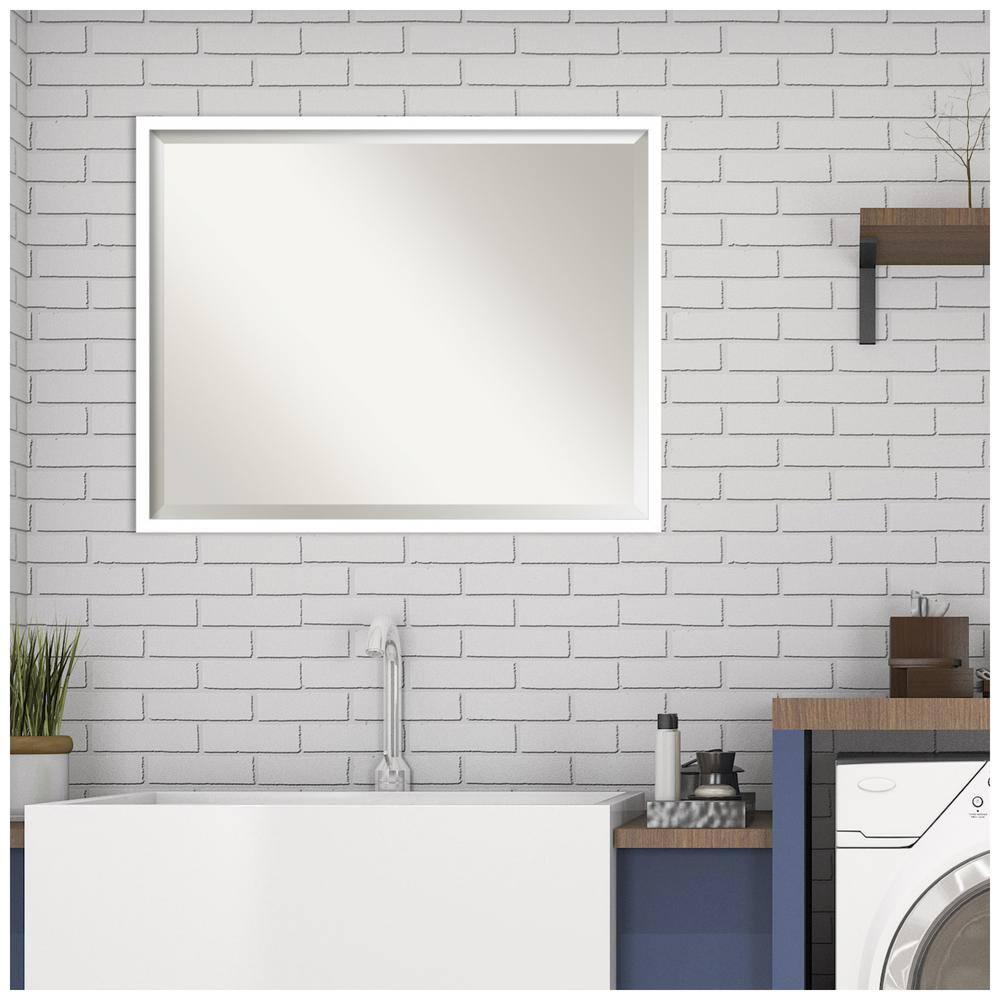 Amanti Art Beveled Wood Bathroom Wall Mirror - Svelte Frame Svelte White Outer Size: 29 x 23 in White