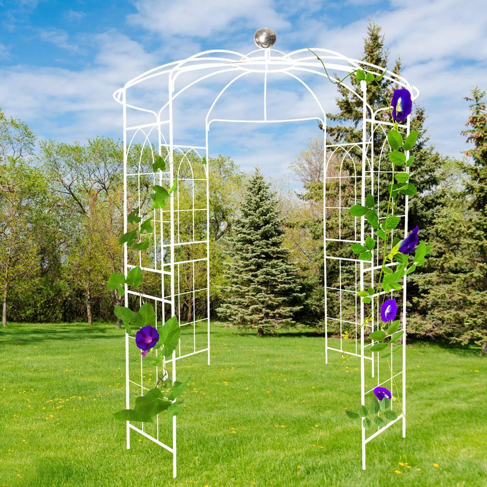 ANYHI Metal Garden Arch Iron Garden Arbors Gazebo Dia 81.3'' x 114.2'' High Birdcage Shape Pergola Pavilion for Wedding Ceremony White