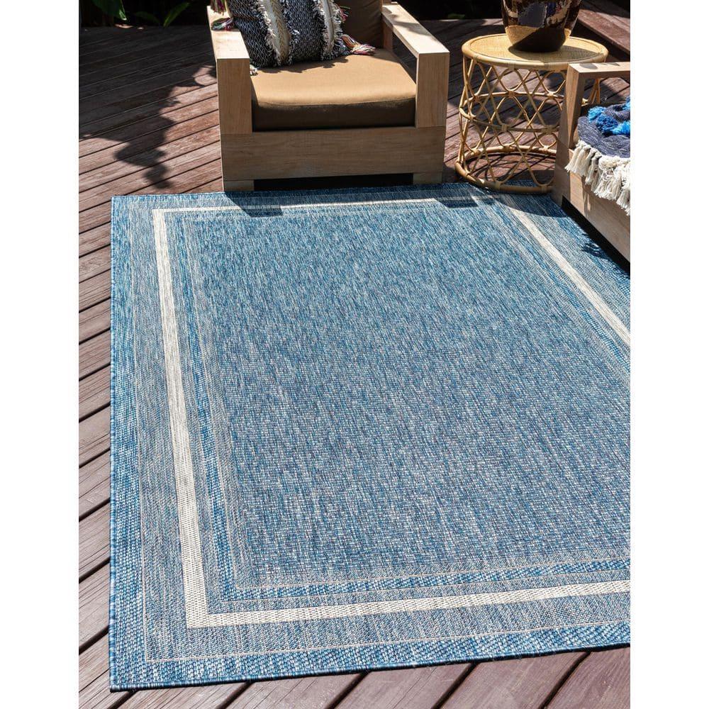 Unique Loom 6' 1 x 9' 0 Rectangle Indoor/Outdoor Border Blue Area Rug