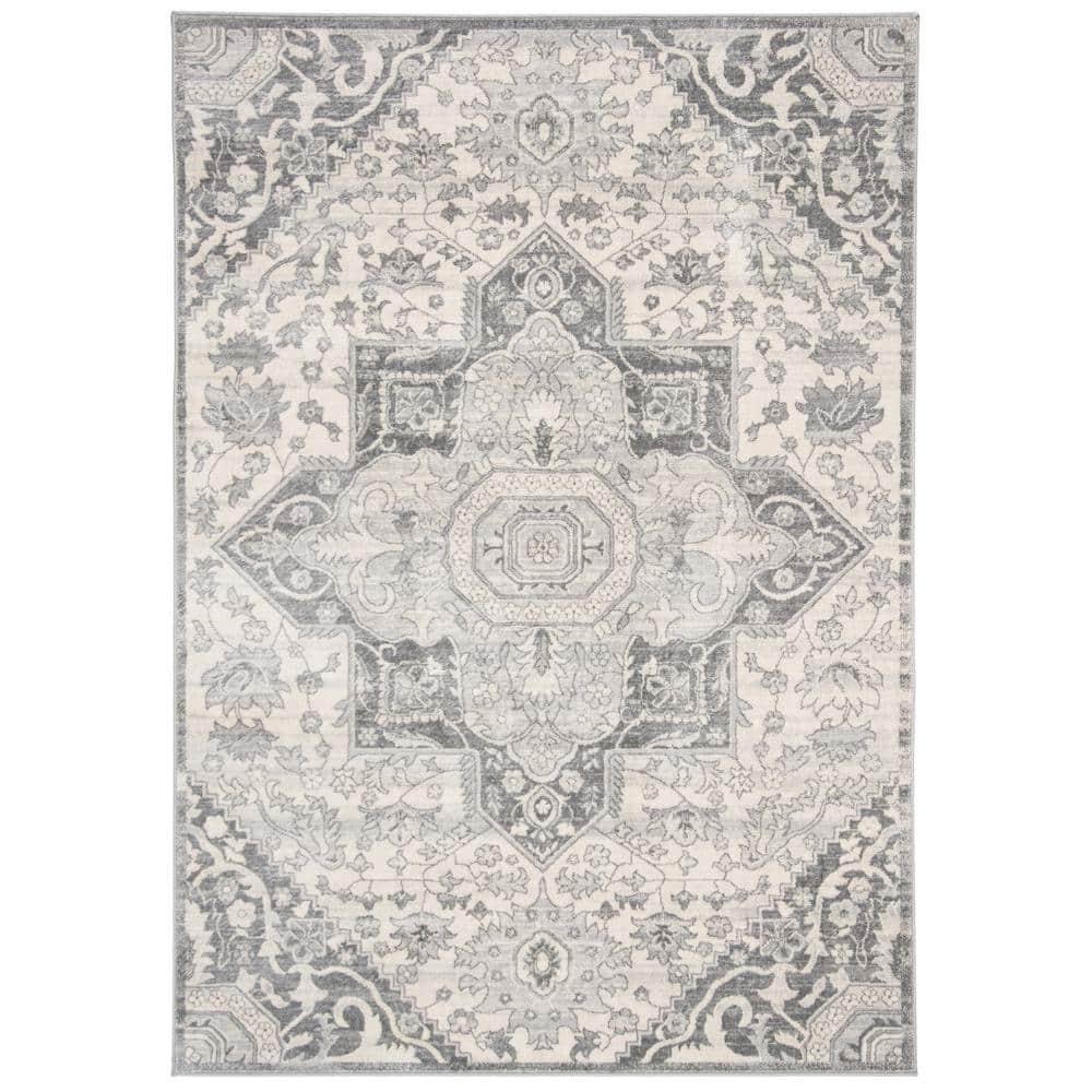 SAFAVIEH Brentwood Collection 3' x 5' Grey / Cream BNT816B Oriental Medallion Non-Shedding Living Room Bedroom Accent Rug