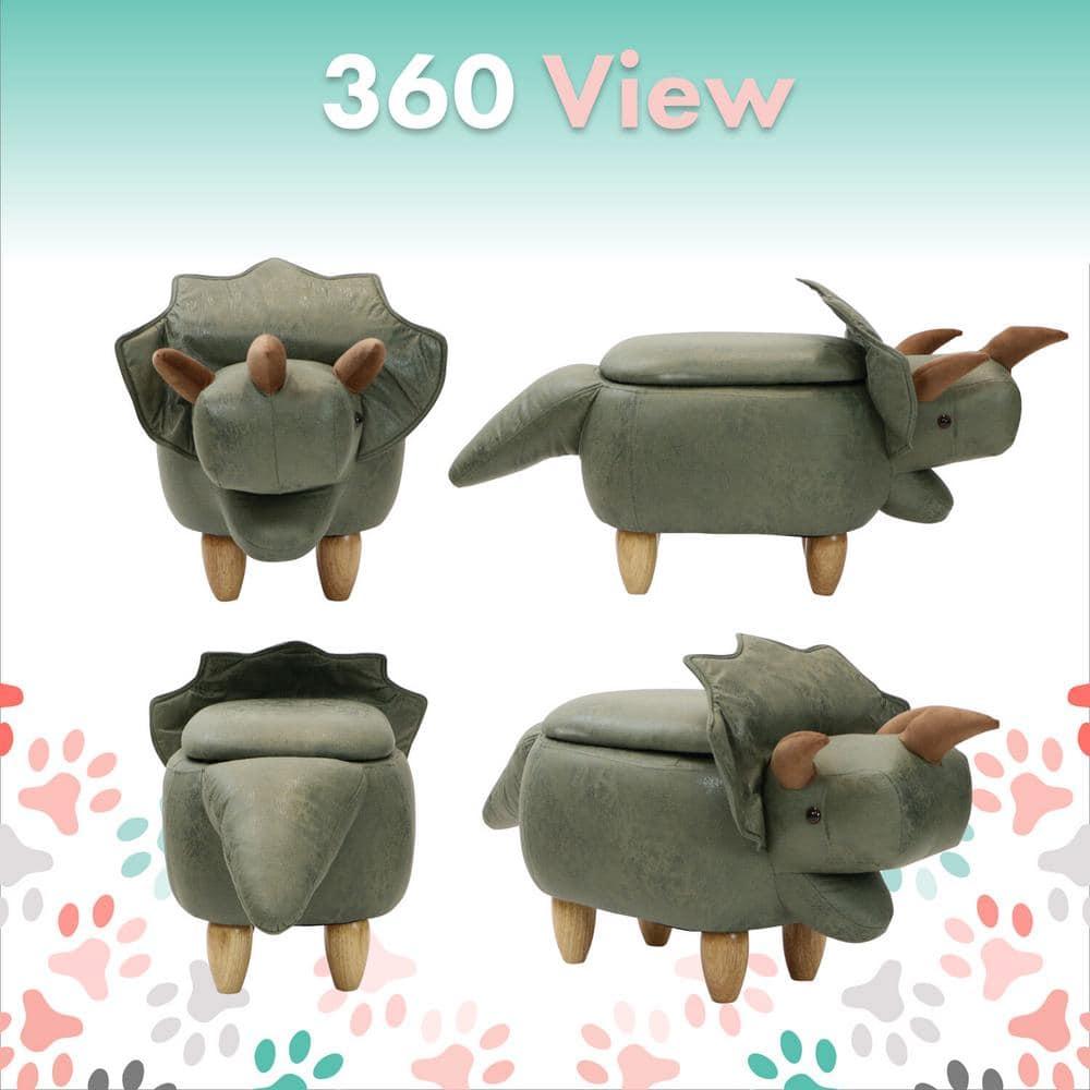 Critter Sitters Critter Sitters 15-In. Seat Height Green Triceratops Dinosaur Animal Shape Storage Ottoman Stool