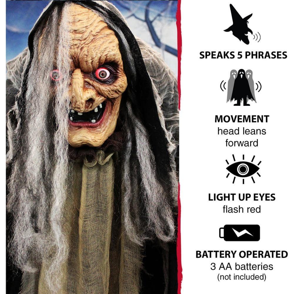 Haunted Hill Farm Life-Size Poseable Witch with Lights and Sound, Indoor/Covered Outdoor Halloween Decoration