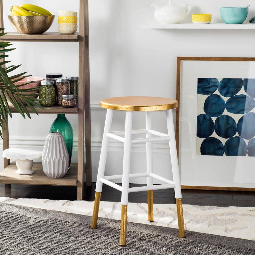 Emery Dipped Gold Leaf Counter Stool - FOX3231 - White/Gold - Safavieh Couture