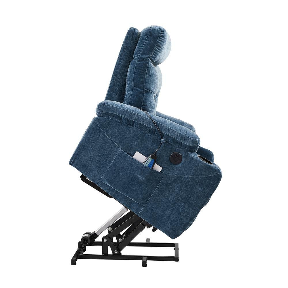 GDF Studio Massage Recliner with Lift Assist, 8 Vibration Points, Lumbar Heating, Adjustable Backrest, Blue