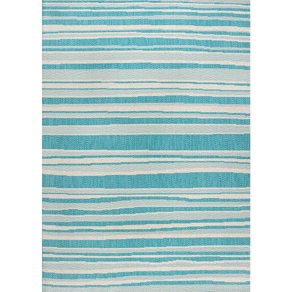4' x 6' Castara Wavy Stripe Modern Indoor/Outdoor Area Rug, Aqua/Cream - JONATHAN Y