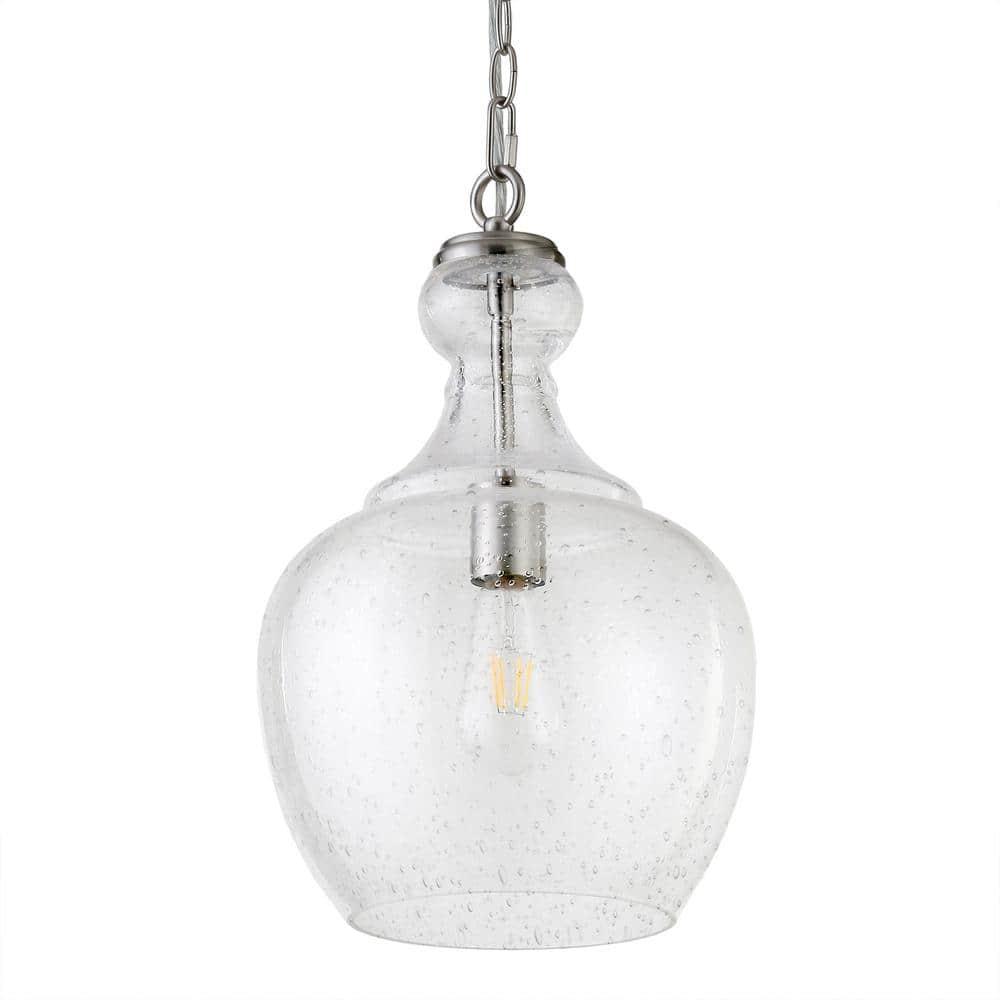 Evelyn&Zoe 11" Brushed Nickel Finish Metal/Glass Pendant