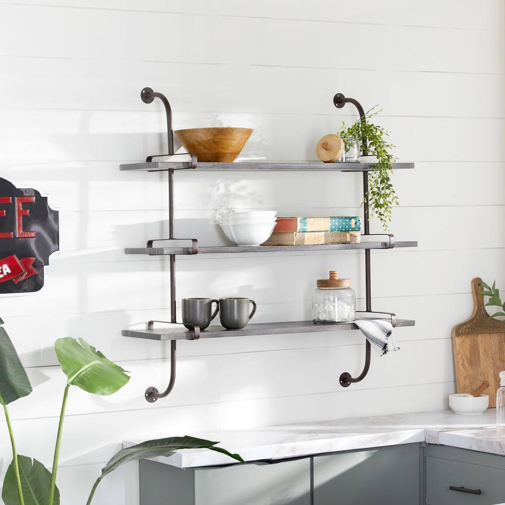 DecMode 38" x 10" 3-Tier Gray Wall Shelf