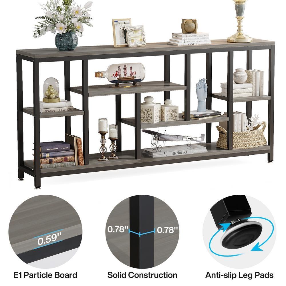 Hommoo 70.9" Console Table with Storage Shelves Gray