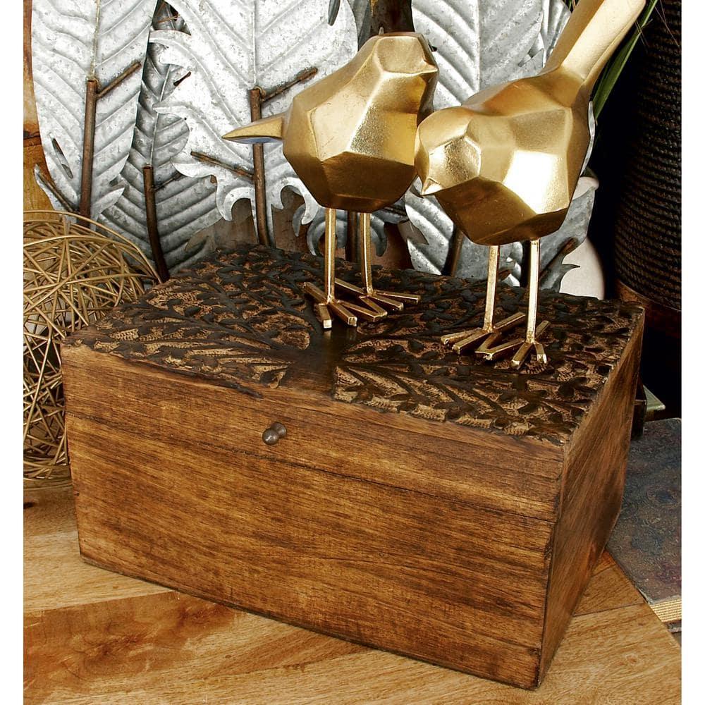 Olivia & May Set of 3 Rustic Carved Mango Wood Boxes : Handmade Keepsake Storage