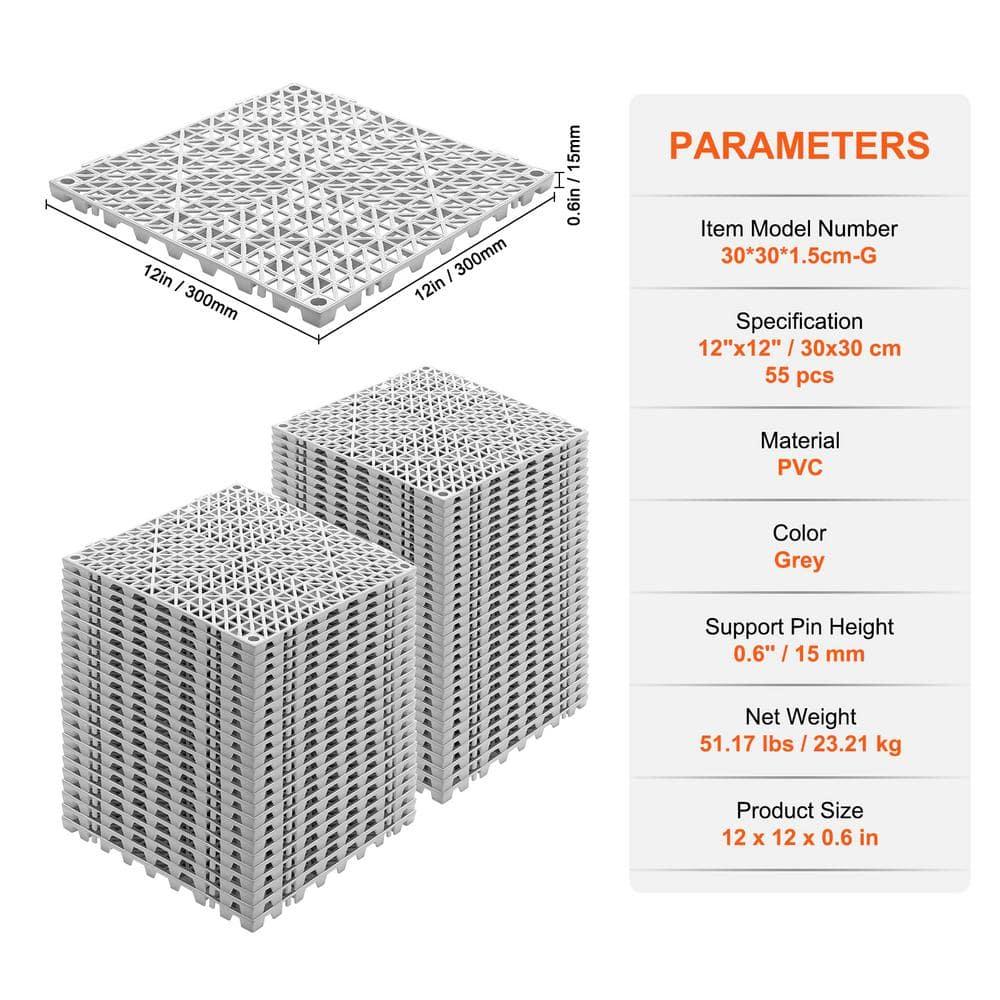 VEVOR VEVOR 12" X 12" Drainage Mats In Different Colors VEVOR 12'' W x 12'' L Garage Flooring Drain Tiles (Set of 55)