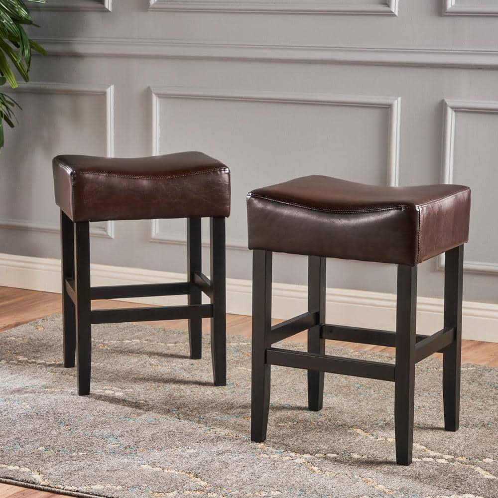 Portman 26" Brown Faux Leather Saddle Counter Stools, Set of 2