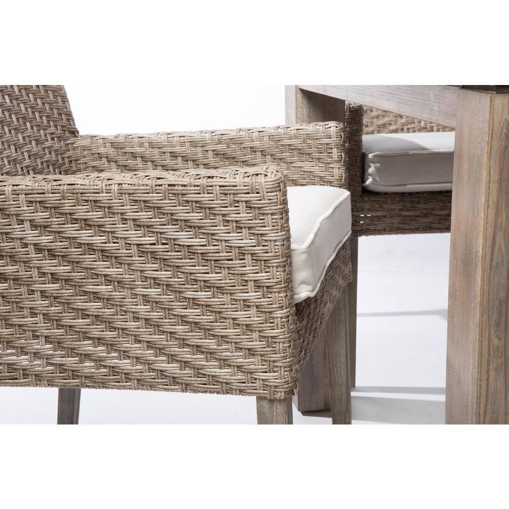 Alfresco Home Cornwall 7Pc Wicker and Wood Patio Dining Set Degas/Vintage Patina