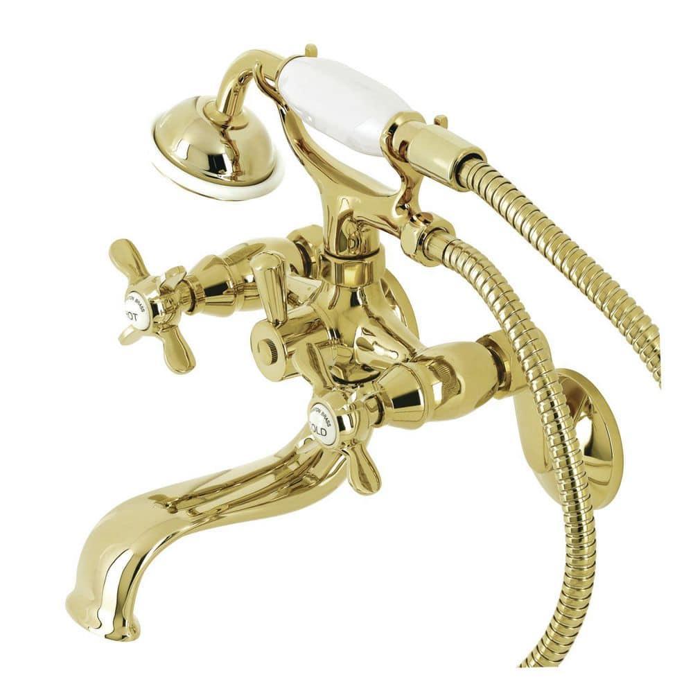 Kingston Brass Essex Three-Handle 2-Hole Wall Mount Clawfoot Tub Faucet with Handshower