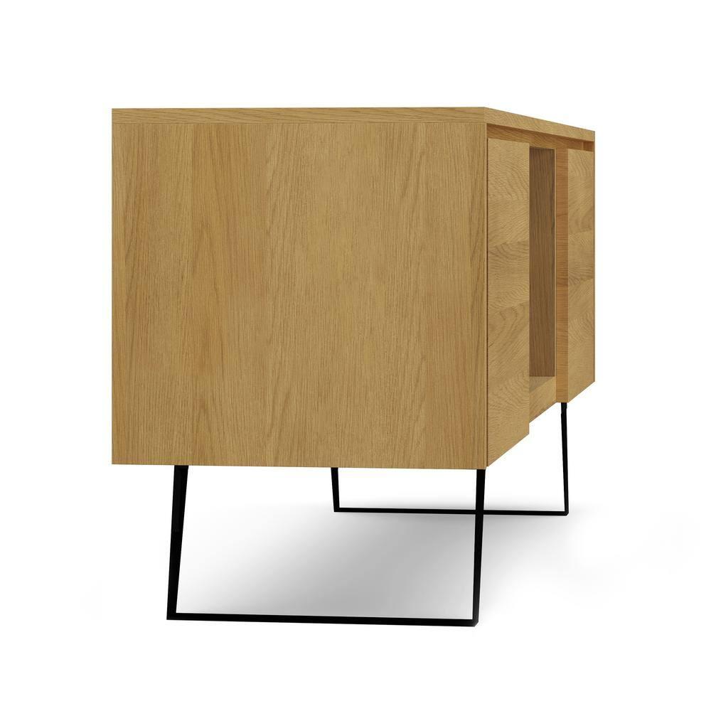 Simpli Home Lowry 63 inch Wide Modern Industrial TV Media Stand in Oak For TVs up to 70 inches