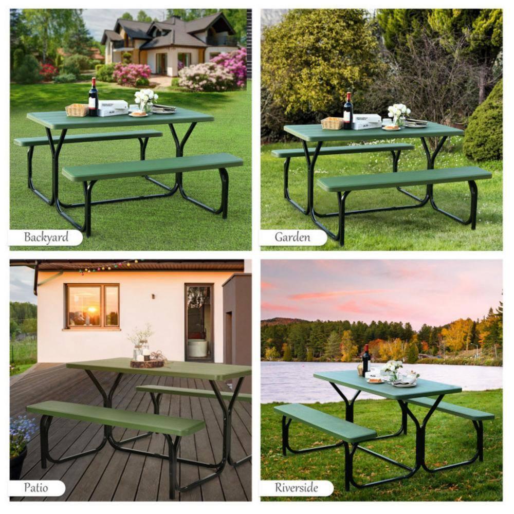 Spaco Picnic Table Bench Set for Outdoor Camping -Green, Furniture Conversation Sets, Coffee Table for Garden, Poolside, Backyard