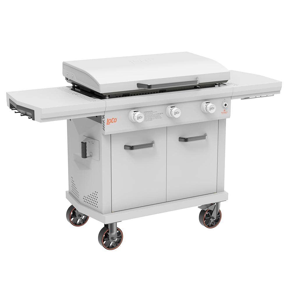 LoCo Cookers 36 Inch 3-Burner Flat Top Propane Grill with Shelves & Trays