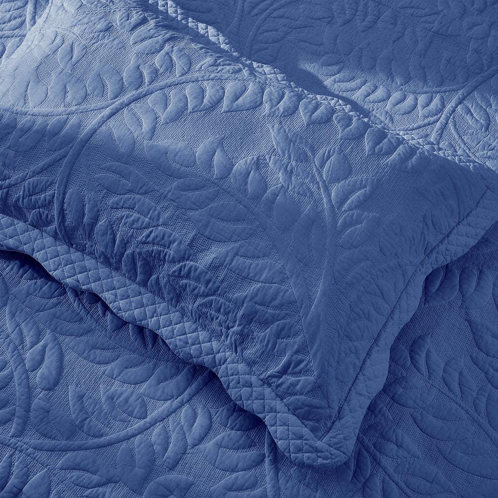 MarCielo  2-Piece 100% Cotton Embroidered Quilted Pillow Shams Navy - King