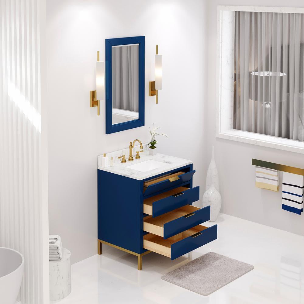Bristol 30 in. W x 21.5 in. D Vanity in Monarch Blue with Marble Top in White with White Basin