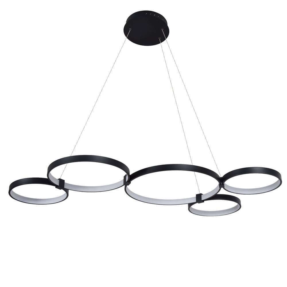 Capella 50-Inch Black Modern LED Multi-Ring Adjustable Chandelier