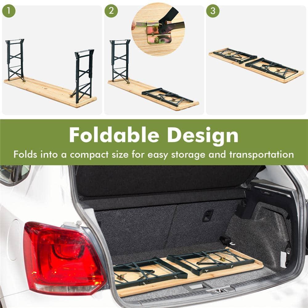 Costway 66.5" Outdoor Folding Wood Picnic Table Height Adjustable Metal Frame