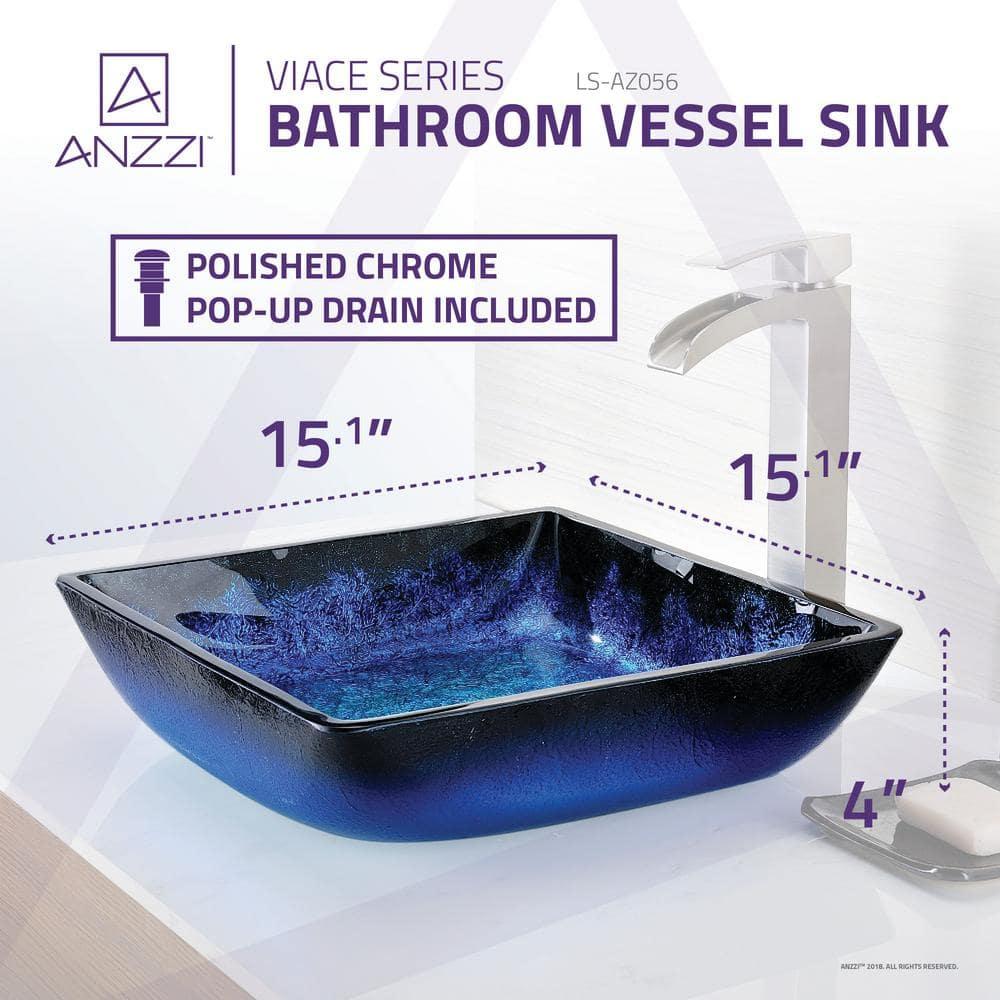 ANZZI Viace 15.13'' Blazing Blue Tempered Glass Square Bathroom Sink