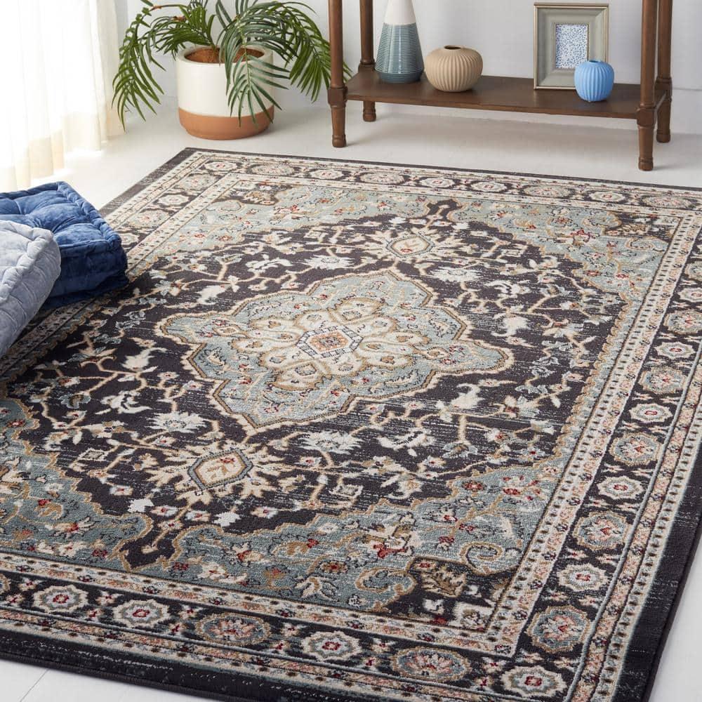 Lyndhurst LNH338 Power Loomed Area Rug - Anthracite/Teal - 7'x7' - Safavieh.