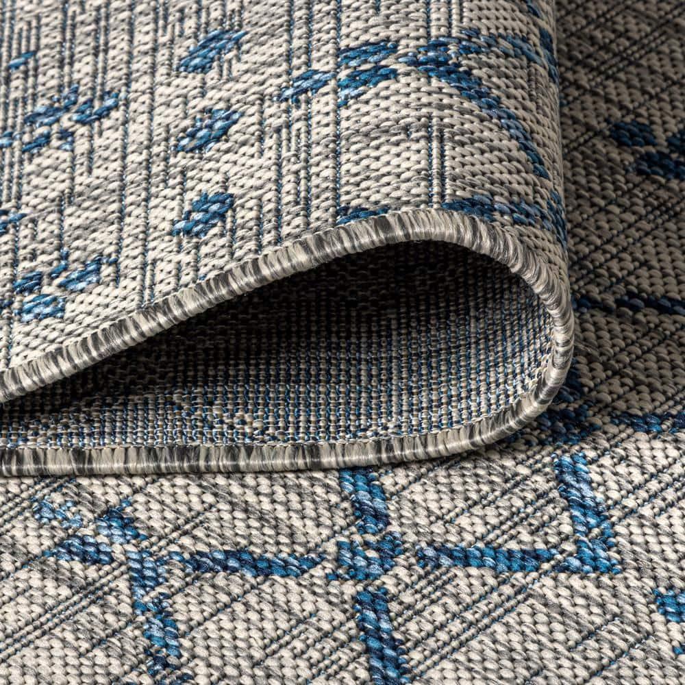 5' x 8' Ourika Moroccan Geometric Textured Weave Indoor/Outdoor Area Rug,  Light Gray/Navy - JONATHAN Y
