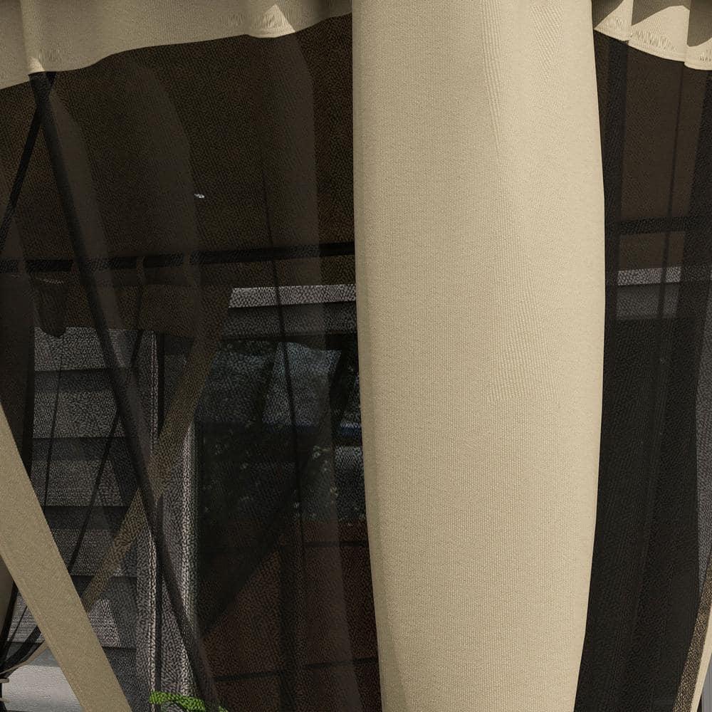 DEBLIT 9.6' x 11.6' Patio Gazebo with 2-Tier Roof and Netting, Steel Outdoor Canopy Gazebo for Garden, Lawn and Backyard, Taupe