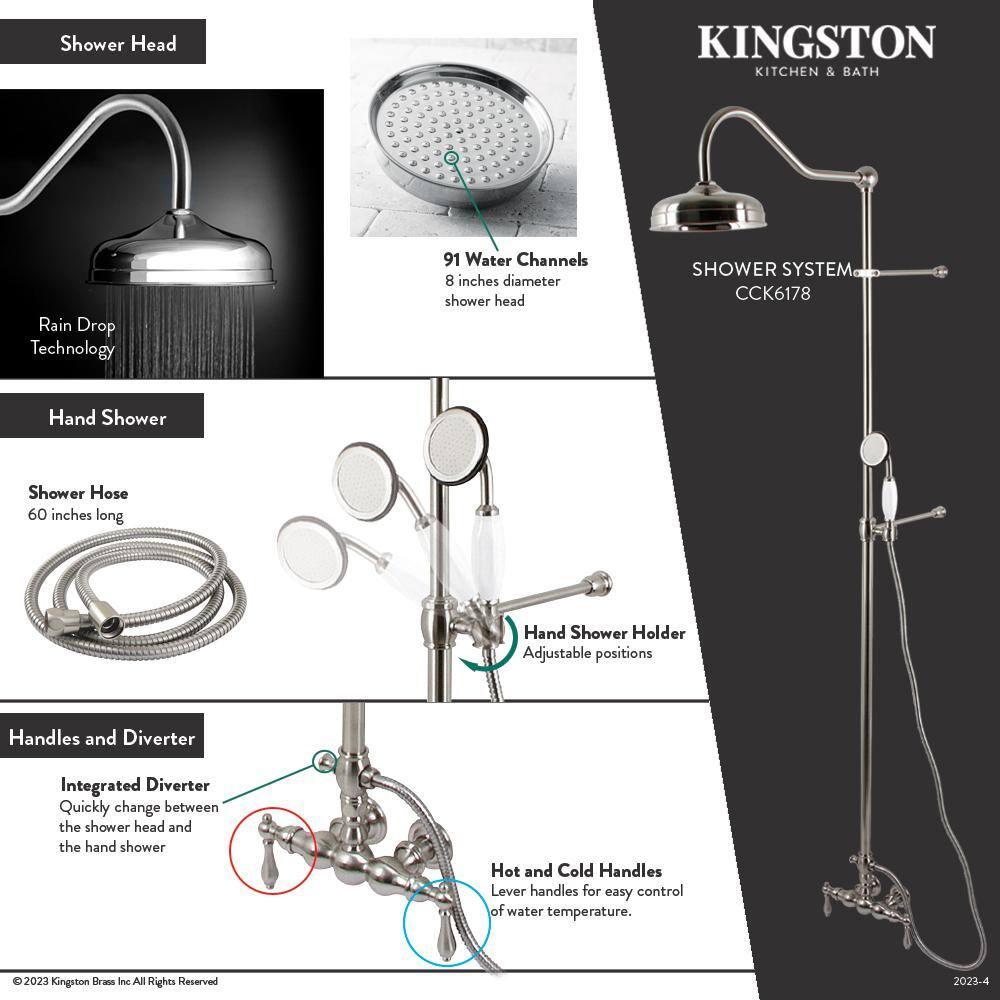 Kingston Brass Vintage Tub Wall Mount Rain Drop Shower System with Hand Shower