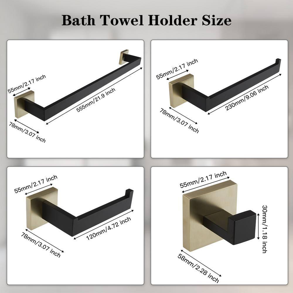 BWE 5-Piece Bath Hardware Set with Double Hooks Towel Ring Toilet Paper Holder and 24 in. Towel Bar