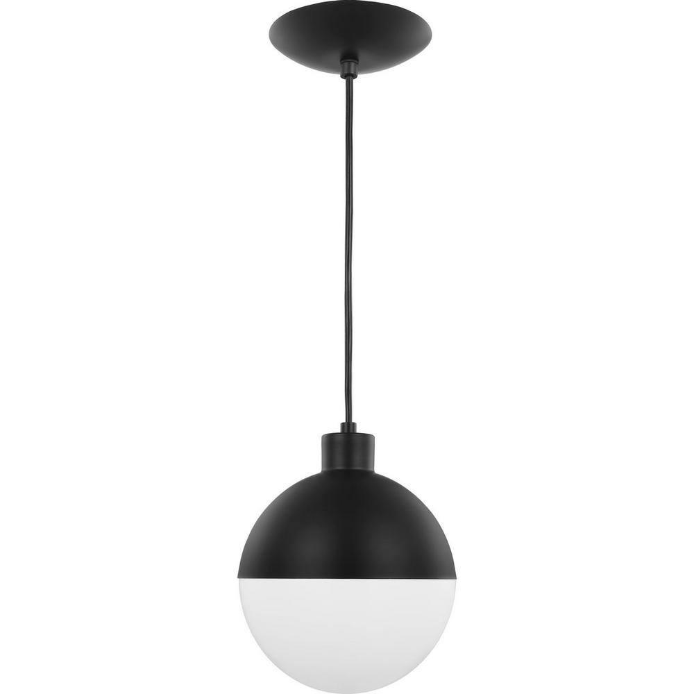 Progress Lighting Globe Collection 1-Light Pendant, Steel, Black Finish, Opal Glass Shade