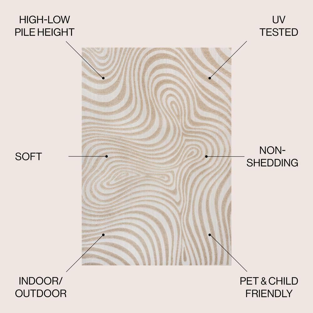 JONATHAN Y Maribo High-Low Abstract Groovy Striped Beige/Cream 5 ft. x 8 ft. Indoor/Outdoor Area Rug