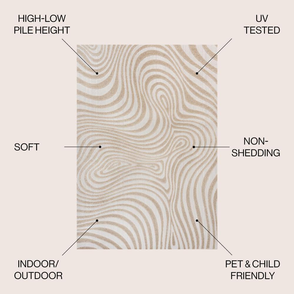 JONATHAN Y Maribo High-Low Abstract Groovy Striped Beige/Cream 8 ft. x 10 ft. Indoor/Outdoor Area Rug