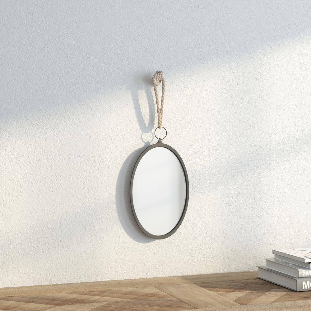 Large Oval Metal Wall Mirror with Rope Hanging Loop - Stonebriar Collection: Farmhouse Style, No Assembly Required