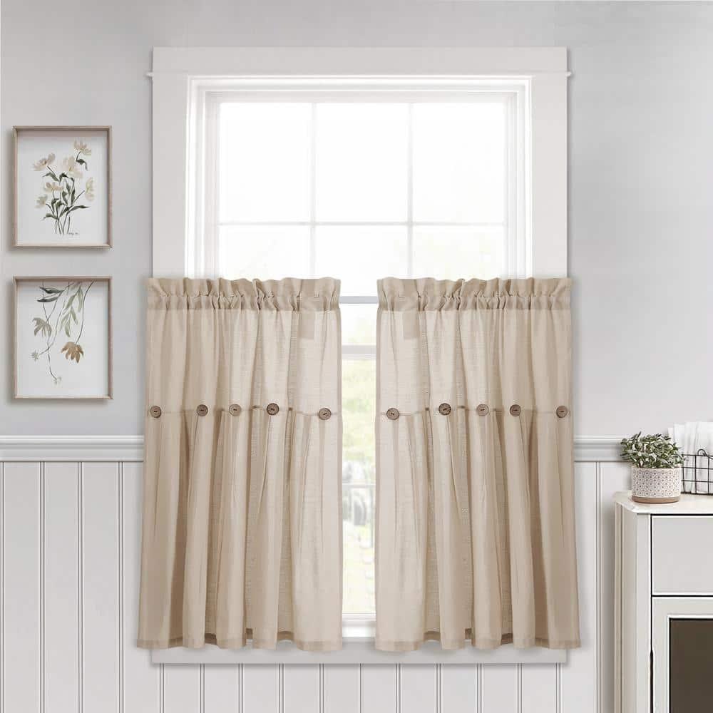 Lush Decor Linen Button Cotton Blend Tailored 29'' W Cafe Curtain (Set of 2)