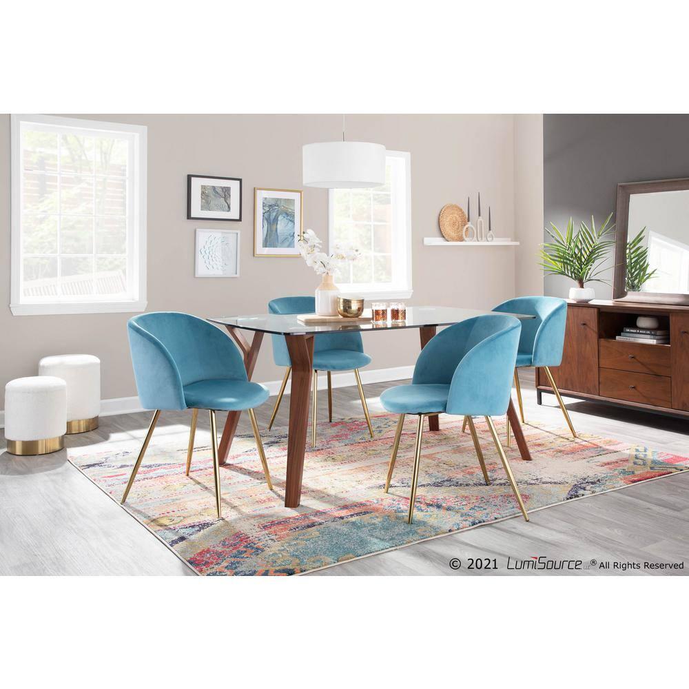 Set of 2 Fran Contemporary Dining Chairs Steel/Velvet Gold/Light Blue - LumiSource: Padded Bucket Seat, Metal Legs