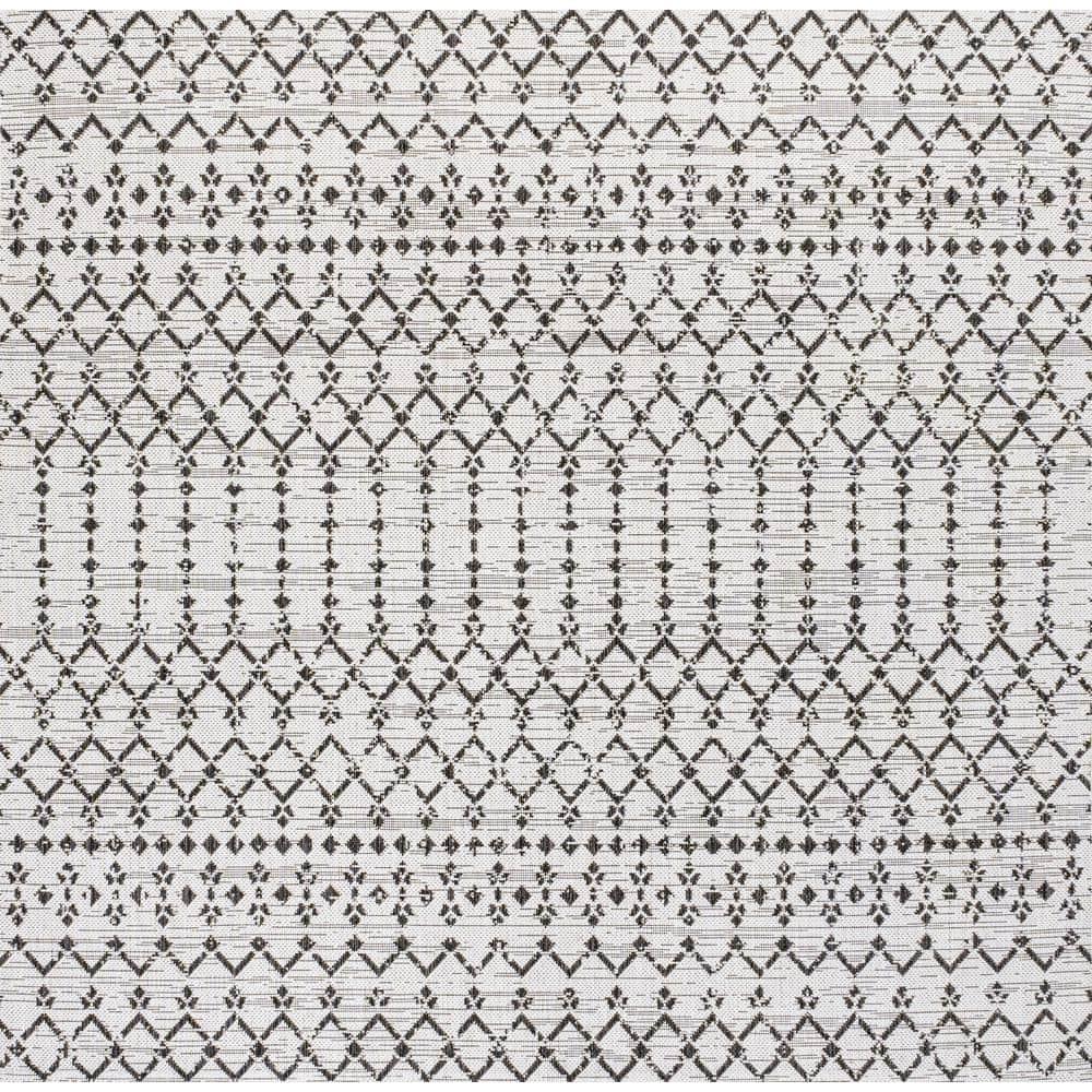 5' x 5' Ourika Moroccan Geometric Textured Weave Indoor/Outdoor Area Rug, Cream/Black - JONATHAN Y