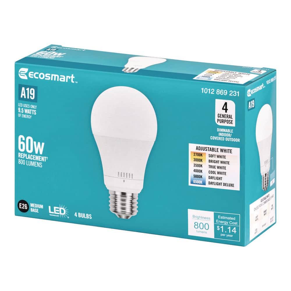 EcoSmart LED 8.5W (60W Equivalent) Daylight General Purpose Led Lights, Dimmable (4 Pack)