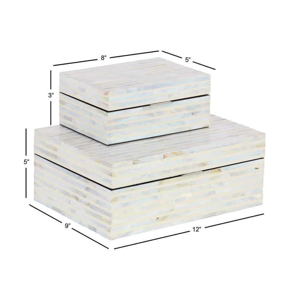 Set of 2 Shell Mosaic Patterned Wood Box White - Olivia & May
