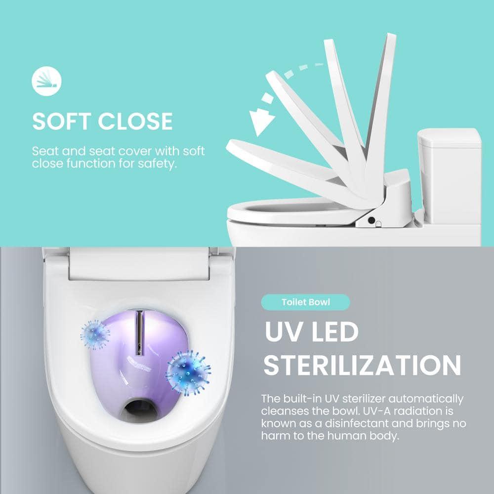 VOVO STYLEMENT VB 6000SE Electronic Smart Bidet Toilet Seat Heated Seat Warm Dry and Water LED Nightlight One piece Toilet Bidet Seat Elongated White
