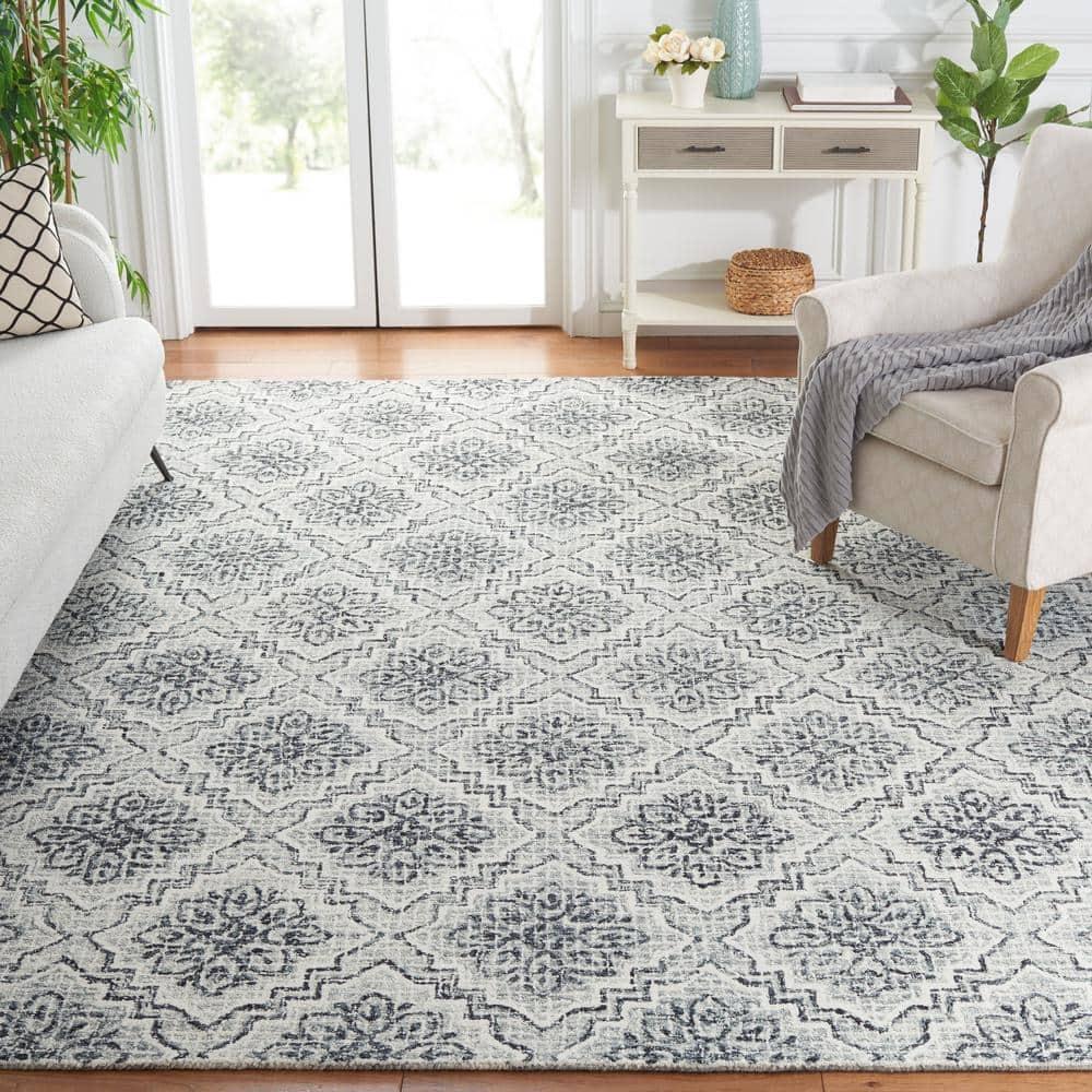 Abstract ABT201 Handmade Indoor Area Rug - Dark Blue/Grey - 6'x6' - Safavieh