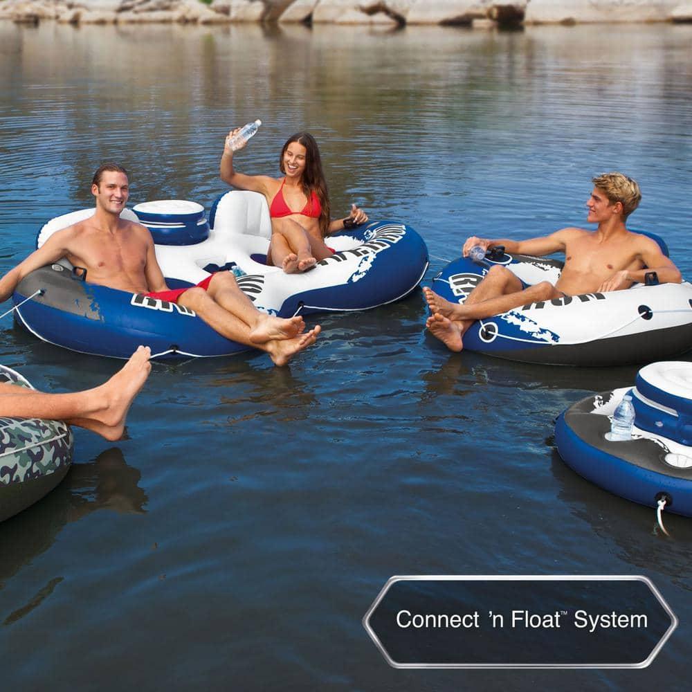 Intex River Run 53 Inch Inflatable Floating Water Tube Lake Pool Ocean Raft & River Run II Inflatable 2 Person Pool Tube Float w/ Cooler & Repair Kit