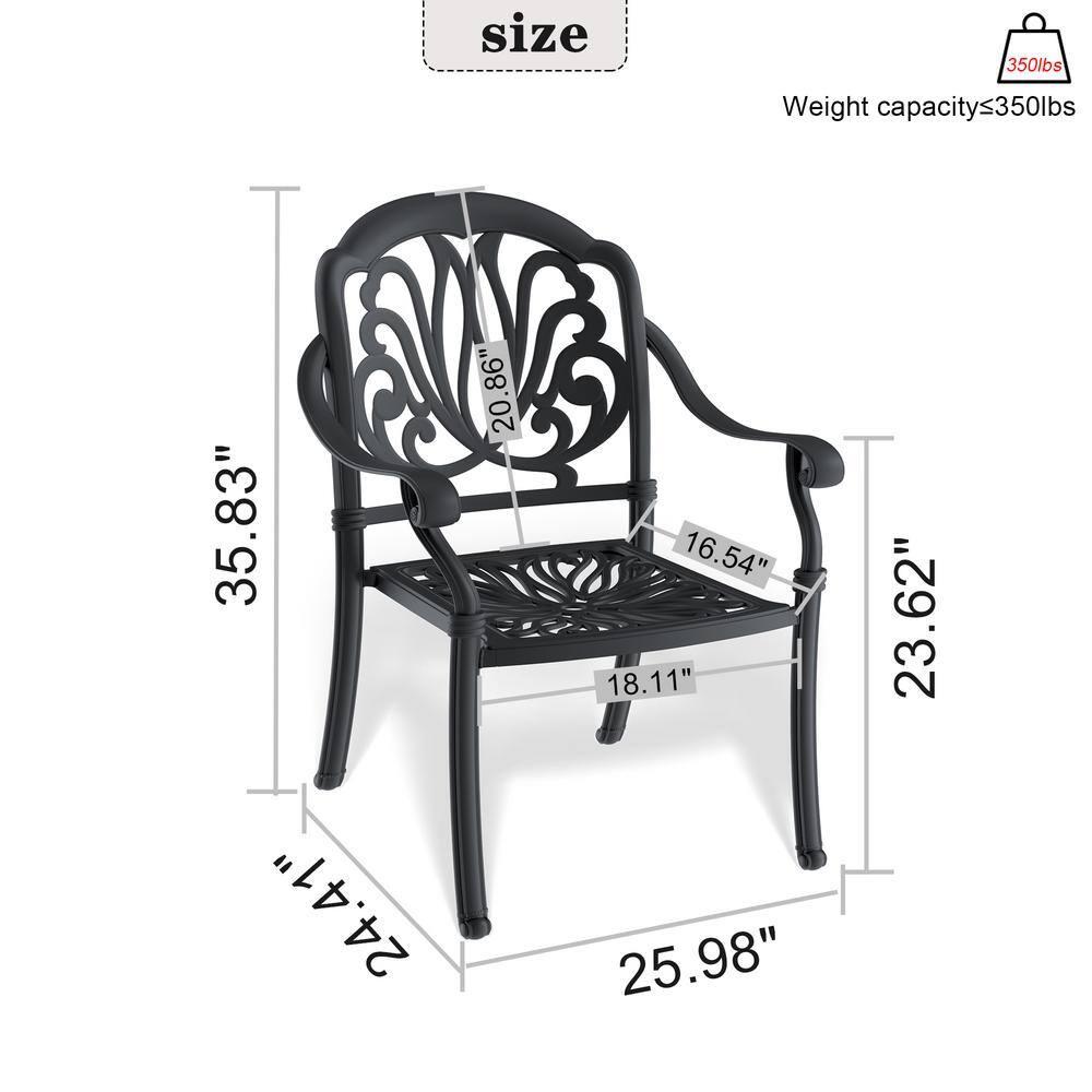 Hzzkey Outdoor Aluminum Dining Arm Chairs - Set of 6, Black, Random Color Cushions