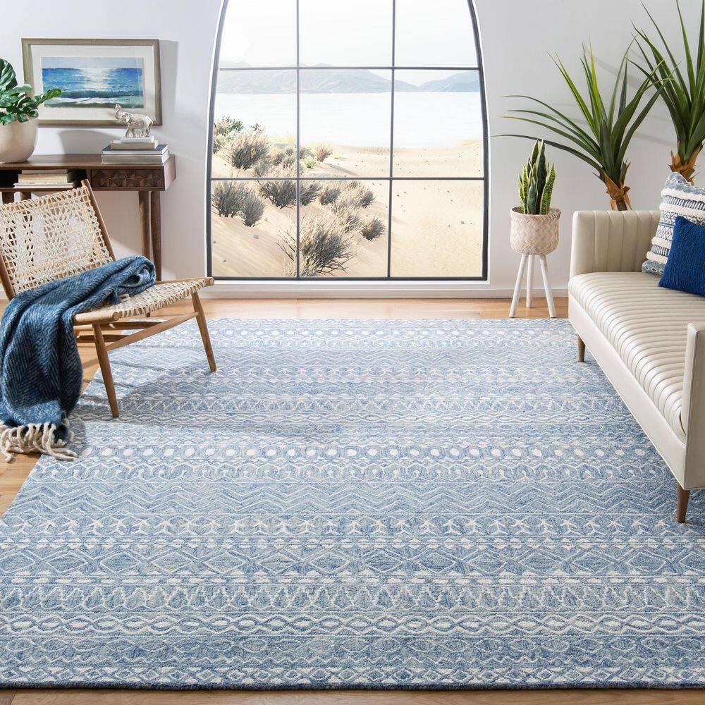 SAFAVIEH Micro-Loop Daithi Geometric Area Rug, Blue/Ivory, 10' x 14'