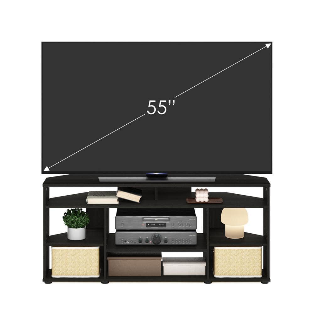 Espresso Composite Wood Corner TV Stand with Multiple Shelves