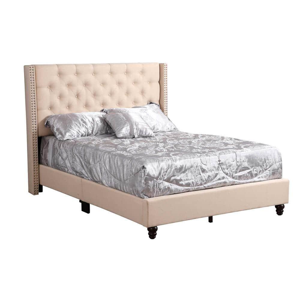 Passion Furniture Julie Beige Tufted Upholstered Low Profile Queen Panel Bed