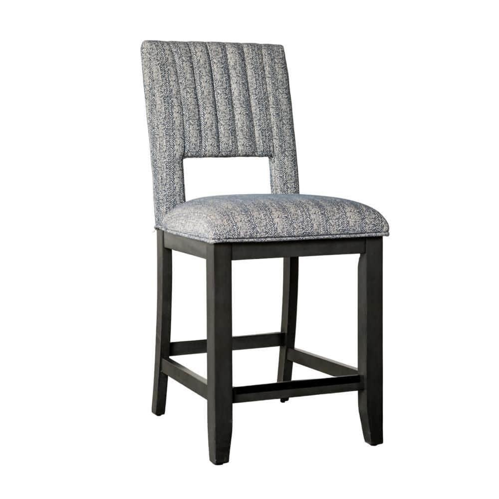 Benjara Manny Counter Height Chair Set Of 2, Bluish Gray Fabric Seat And Back (Set of 2)