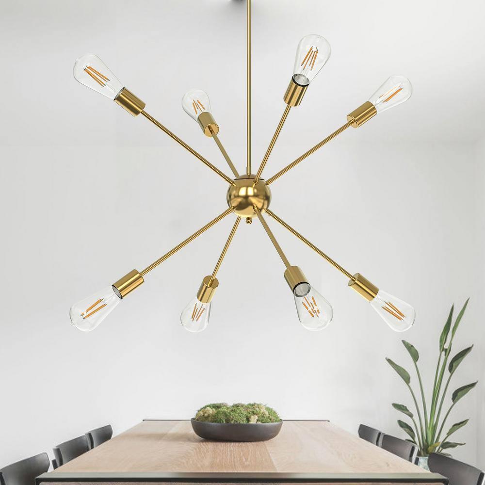 8 Lights Modern Sputnik Chandeliers Vintage Ceiling Light Fixture with E26 Bulb Base Industrial Pendant Lighting for Kitchen Dining Room Living Room Bedroom,Gold
