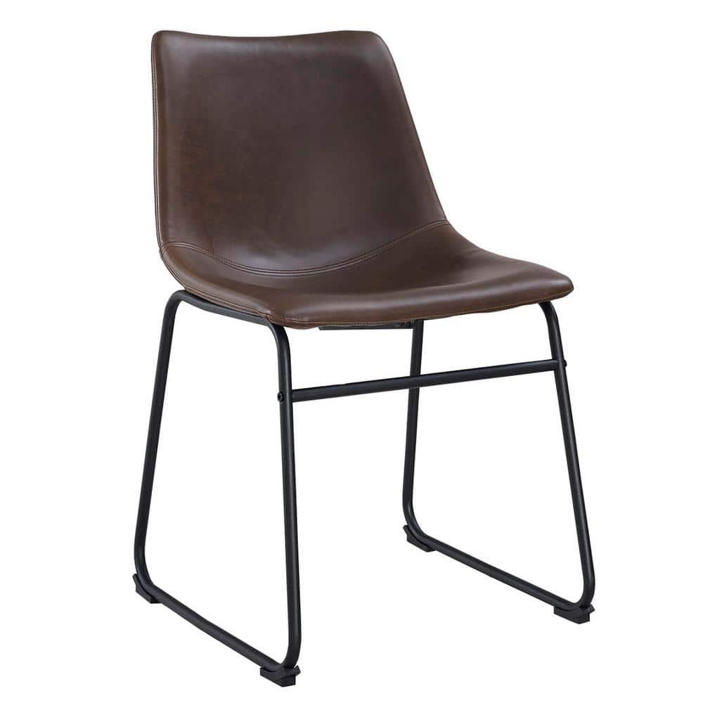Walker Edison Full Back Faux Leather Dining Chair, Set of 2, Brown